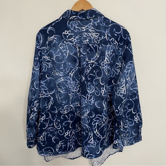 💫 Cobalt Blue Large Motif Paisley Print Button Down Cool Tone Shirt Top - Picture 3 of 5